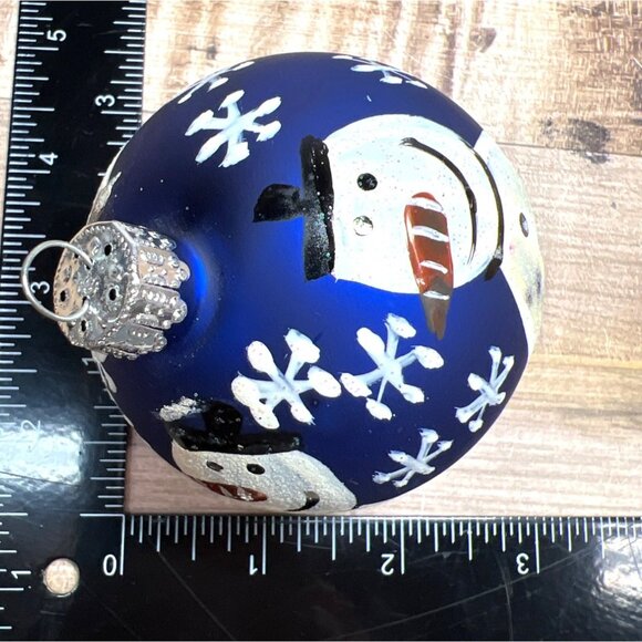 Hand-Painted Glass Snowman Christmas Ornaments Set Of 3 Blue & White Winter Holi - Picture 3 of 3